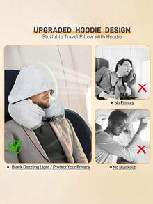 Travel Pillow Cover Stuffable With Clothes For Extra Luggage, Light Blocking 2-Way Hood, Neck Pillow For Airplane Long Flight, Super Lightweight, Gray,Multifunctional Detachable Airplane Outing Neck Support Pillow
