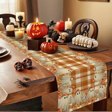 1/10pcs Halloween Ghost, Floral, Plaid Artistic Colorful Pattern Table Runner, Holiday Tabletop Decorative Fabric Flag For Home Decor, Gift, Table Runner Suitable For Indoor And Outdoor Celebrations, Seasonal Party Supplies, Kitchen Dining Table Decor, Party Table Decor, Home Room Decor Table Runner, Restaurant Decor Tablecloth
