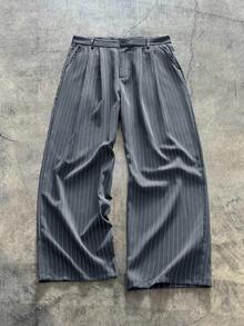 男士梭织休闲宽松条纹阔腿裤，适合夏季和学生穿着 - 深灰色 - 查看 1