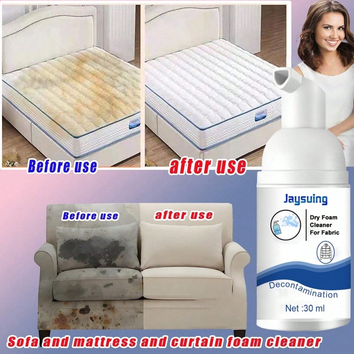 Smacchiatore a schiuma per pulizia a secco per materasso, tende, tappeti, uso domestico. Detergente a schiuma senza risciacquo per piumini, tappeti,