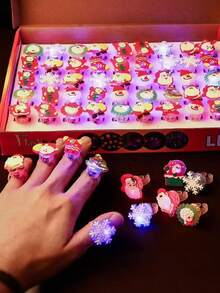 50pcs/30pcs-Christmas Party Giveaway 50 Christmas Lighting Rings, Glow Rings, Party Supplies, Christmas Glitter Glow Finger Rings, Christmas Party Decoration Home Prop Supplies,Christmas Decorations,Christmas Gifts