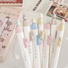 4pcs/Set Cute Cat Design Retractable Ballpoint Pens, Neutral Pens With 0.5mm Refill, Suitable For Students