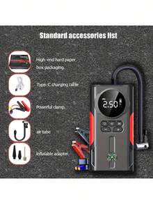 5-In-1 Car Jump Starter & Air Compressor. Includes Jumper Cables, Battery Pack, Digital Tire Inflator, Car Battery Charger, 10L/2.38 Gallon Portable Gas Tank, Fast Charging - Multicolor - View 10