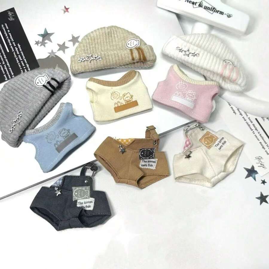 （仅含娃娃衣服）适用于17厘米/10厘米Labobo娃娃的可爱背带裤套装，LBB普通体型/海星体型娃娃衣服，夏季背心吊带帽背心套装，可更换