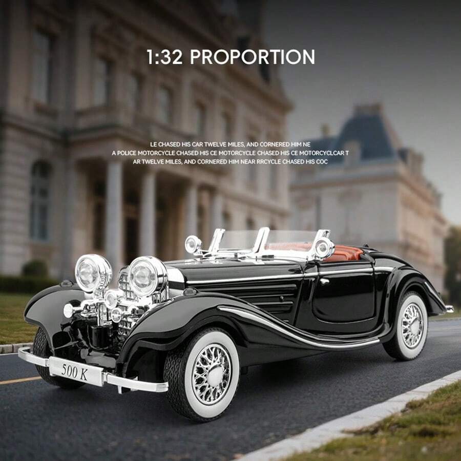 1:32 Scala 1935 Classica Vintage 500 K Convertibile Auto Sportiva Macchina Antica Modello in Lega, Struttura in Metallo, Porte e Cofani Apribili, Luci e Suoni Simulati, Adatto per Casa, Ufficio, Festa, Compleanno, Regalo per Appassionati di Auto