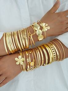 17KM 12/7/5 piezas Conjunto de brazaletes y pulseras de metal con ruedas gruesas, Conjunto de pulseras para mujeres, Joyería de pulseras apiladas para mujeres, Conjunto de brazaletes con ruedas gruesas