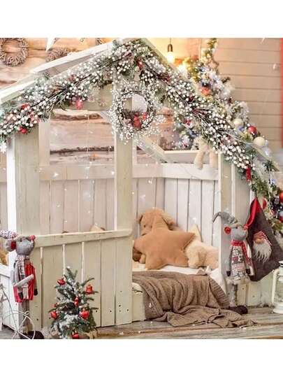 2 套/1 套圣诞浆果花环 - 室内/室外人造节日装饰，圣诞树，壁炉，楼梯，餐桌，DIY 花环装饰，冬季节日装饰与白色浆果