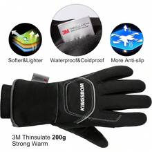 Guantes térmicos impermeables y resistentes al viento, 3M Thinsulate para visualización táctil de invierno, para ciclismo, equitación, correr, deportes al aire última intervensión, para - Negro - - Ver 6