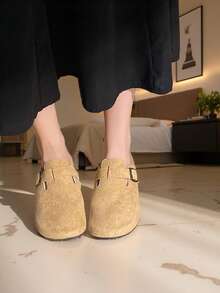 Sandalias de mujer 2025, zapatos planos de mujer sin cordones, nuevas zapatillas de mujer con hebilla cuadrada a juego, botas, mocasines lisos versátiles sin cordones - Caqui - Ver 8