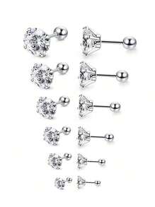 2pcs Super Shiny 4-Prong Zirconia Stainless Steel Stud Earrings For Men, Fashion Ear Cartilage Tragus Earrings, Classic Design, Hypoallergenic, Unisex, Suitable For Party & Daily Wear, Versatile Jewelry, Minimalist Earrings, Exquisite Luster, Accessory