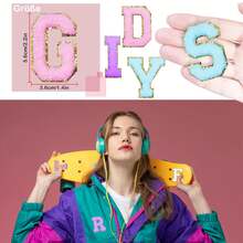 Chenille Letter Patches Iron On Letters Self Adhesive Chenille Patches Chenille Embroidered Patch For Clothing Hats Embroidered Repair(White, Pink, Purple, Blue, 2.2") - bảng chữ cái - Xem 2