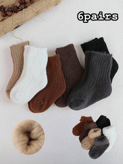 6 pares de calcetines cortos de punto cálidos de otoño/invierno para niños, de colores neutros, con forro térmico hasta el tobillo, para otoño/invierno