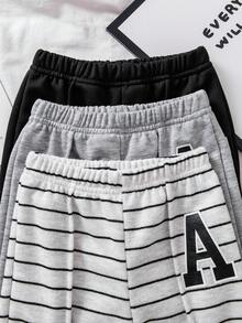 Bhchntiy 3 Stücke/Set Baby/Kleinkind Unisex Buchstabe A Muster, gestreift & einfarbig Lässig Mode Hosen Set, Herbst/Winter