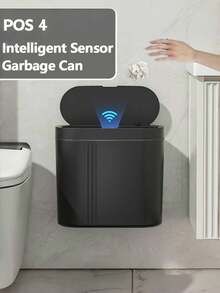 1 PC Smart Sensor Trash Can With Silent Close, Automatic Sensing, Odor-Resistant Design, And AA Battery Power (Batteries Not Included). Suitable For Kitchen, Bathroom, Living Room, Office.