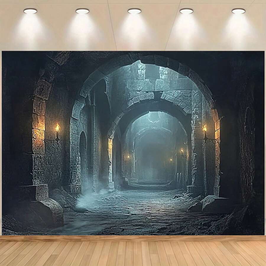 1 Spooky Medieval Castle Dungeon Backdrop - Perfect For Family Celebrations, Festive Portraits, Cake Tables & Studio Props, Festive Gifts, Home Decours, Event Backdrops | Ambient Lighting, Gothic Home Decor - Multicolor - View 1