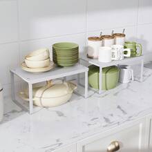 2 piezas Estante organizador de gabinete, Estante organizador de gabinete de cocina, Estante de gabinete blanco, Estante de almacenamiento de metal para cocina, Estante para especias, Apilable, Expandible, Estante para especias ahorra espacio, Organizador de cocina, Unidad de estantería multiusos, Organizador moderno y elegante para gabinete de cocina, Estante de almacenamiento para el hogar, Decoración del hogar, Organizador para fiestas y Navidad - Multicolor - Ver 3