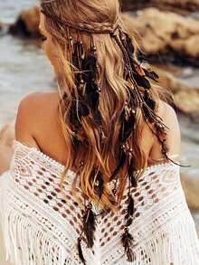 CAKURE Boho Headband Black Hippie Headpiece Headdress Hair Accessories Women And Girls (Type A) - D型 - 查看 7