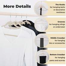 Ivory Velvet Hangers 50 Pack, Felt Covered Non Slip Fabric With Stackable Cascading Hook, Ultra Thin And Space Saving With 360 °   Swivel Neck, 15Lbs Capacity For Clothes, Suit, Shirt, Coat - 黑色 - 查看 5