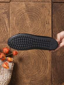 1 par de zapatos planos de moda para mujer, zapatos planos elegantes con lazo en color block y parche, zapatos planos redondos casuales de color negro, transpirables y cómodos, tipo ballet slip-on, adecuados para uso diario en todas las estaciones