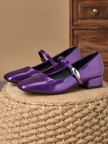 Women's 3cm Cloth Covered Heel Fashion Versatile White Mary Jane Pumps, Suitable For All Seasons - Purple - View 6