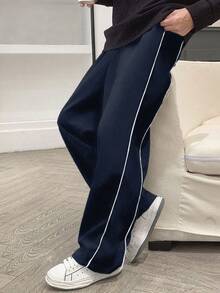 1pc Teen Boys' Solid Color Casual Sports Hiphop Minimalist Straight Leg Pants - Navy Blue - View 6