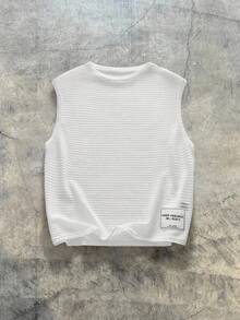 男士夏季纯色华夫格字母拼接背心 - 白色 - 查看 1