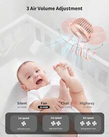 Ventilador para cochecito de bebé GOTOTO, ventilador portátil recargable con batería de 2000 mAh, 3 velocidades de viento, rotación de 360 grados, nivel de ruido ultra bajo, mini ventilador para tu bebé - Rosa - Ver 5