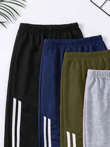 4pcs Set Of Young Boys' Fashionable Sports Contrast Striped Casual Cuff Trousers, Soft And Comfortable Casual Versatile - Sports College Style, Very Suitable For Outdoor Activities In Spring, Summer, Autumn And Winter, School, Cycling, Jogging, Party, Gathering And Daily Home