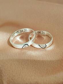 2PCS Personalized Heart Shaped Ring,Matching Ring For Couples,Romantic Double-Sided Engraving Ring,Letter Ring,Stainless Steel Jewelry,Anniversary Love Promise Rings,Wedding Ring,Valentine's Day, Christmas, Halloween Gifts