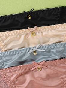 4 Stücke Damen Unterhosen mit mittlerer Taille, Spitze Patchwork, glatt und sexy mit dekorativen Verzierungen, weich & bequem, Damen Unterwäsche aus Nylon-Mischgewebe