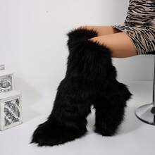 Mid Calf Snow Boots For Women Faux Furry Winter - màu đen - Xem 3