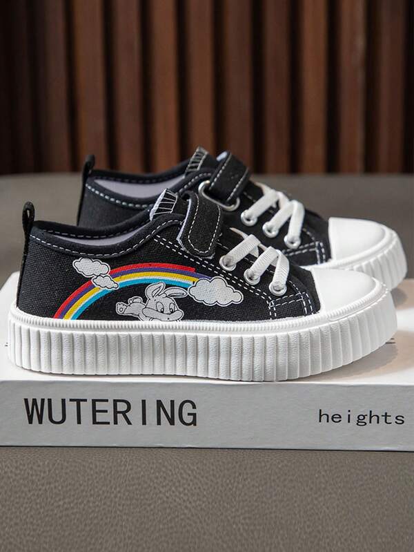 1 paire de baskets en canevas imprimées de dessins animés pour enfants, chaussures de sport intérieur/extérieur, unisexe pour garçons et filles