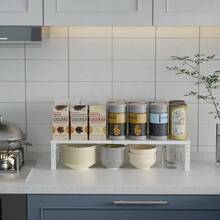 Expandable Spice Rack Kitchen Cabinet Shelf Organizer, Stackable Storage Shelves Racks, Adjustable Counter Shelving For Cabinets, Countertop, Cupboard, Pantry And More3Packs/Black/Large - White + 2 PACKS/WHITE/MEDIUM - View 2