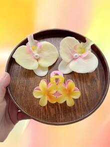 1 pieza Horquilla con flor, mariposa y orquídea simulada, ideal para sesiones de fotos, decoración de fiestas en la playa, elegante y hermoso regalo del Día de San Valentín, pasadores de pelo, accesorios para el cabello, pinzas para el cabello, artículos escolares
