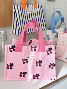 1 件时尚绗缝午餐包户外包可爱猫、狗和熊图案设计午餐手提包时尚大容量食品容器袋、午餐盒储物袋、可重复使用的午餐盒、多功能防水防漏成人午餐手提包工作户外露营野餐午餐包