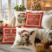 MEMNUN 4 Stück Weihnachts-Vintage-Muster mit Weihnachtsmann, Rentier, Katze auf Polyester Kissenbezügen [ohne Kissenfüllung], 45 x 45 cm, [einseitiger Muster] Frohe Weihnachten Kissenbezüge für Sofa, Bett, Wohnzimmer, Schlafzimmer, Auto, Büro, Hotel Dekoration, Weihnachtsgeschenke für Familie und Freunde