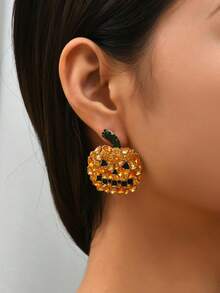 1 Pair Fashionable Alloy Drip Oil Witch Hat & Pumpkin Earrings, Funny Halloween Ghost Earrings, Cross-Border Jewelry