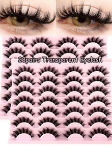 LYBCG 28pairs Cat Eye Lashes Fluffy 5d Mink Lashes 3D Mink Eyelashes Invisible Band Halloween Natural Black Mink False Eyelash Full Strip Cilios Posticos Reusable For Cosplay Manga Cat False Lashes - 黑色 - 查看 1