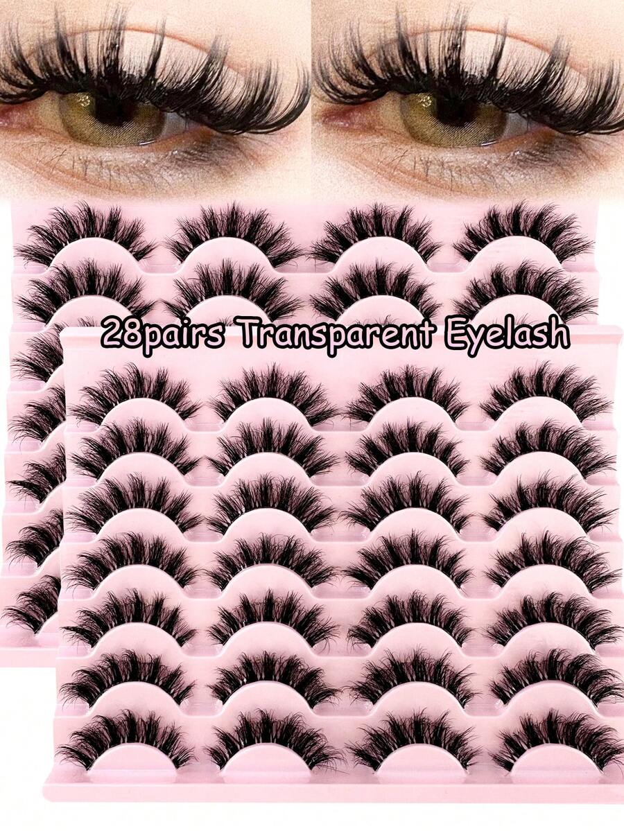LYBCG 28pairs Cat Eye Lashes Fluffy 5d Mink Lashes 3D Mink Eyelashes Invisible Band Halloween Natural Black Mink False Eyelash Full Strip Cilios Posticos Reusable For Cosplay Manga Cat False Lashes - 黑色 - 查看 1