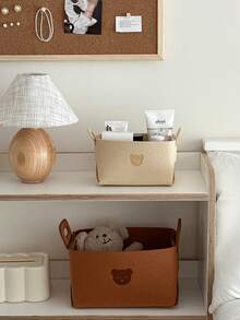 毛毡收纳箱，专为整理爱好者打造，熊主题桌面收纳盒，带多个隔层。让您的工作空间和生活区域保持整洁，非常适合收纳工艺品、科技配件等。极简主义家居装饰的必备之选 - 彩色 - 查看 4