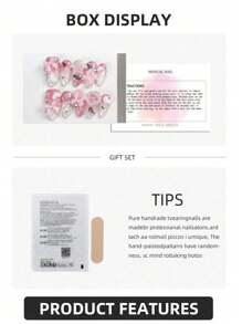 10Pcs Premium Handmade Almined Gradient Pink Acrylic Nails With Crystal Heart & Bow Decorations, Pink Pearly Nail Stickers Glue-On Press On Nails Nail Supplies Nails - Pink - View 4