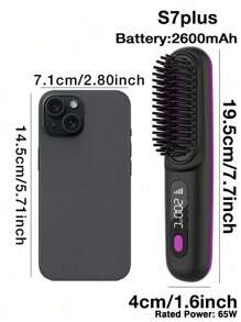 便携式无绳直发梳，便携式负离子拉直刷，长电池热梳直发器，轻巧迷你携带，设置防烫，浓密刷毛，女士热刷直发器，适合浓密卷发的平板熨斗梳