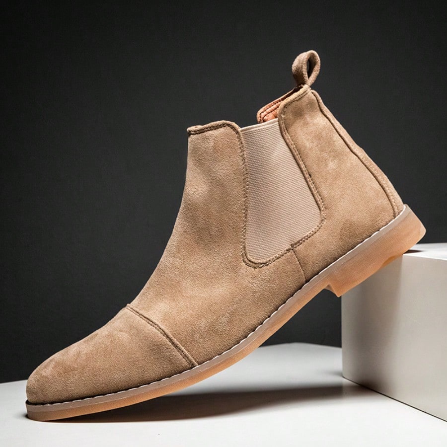 Botas Chelsea clásicas de ante caqui para hombres, minimalistas y de moda, cómodas y antideslizantes, diseño de fácil puesta, estilo británico re