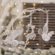 6pcs Mixed Style Christmas Tree Pendant Christmas Decoration Item Unicorn Transparent Pendant Elk Acrylic Tree Hanging - White - View 1