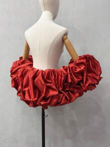 1pc Bridal Shawl With Ruffles, Detachable Satin Exaggerated Puff Sleeves Cape, Bridal Accessory - Multicolor - View 24