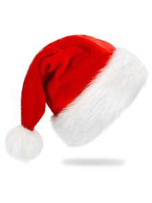 1pc Children Classic Christmas Hat, Velvet Santa Claus Hat For Boys Girls New Year Holiday Party