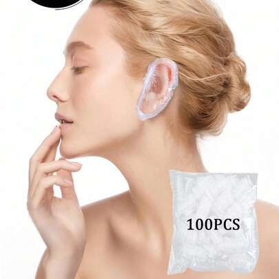 100 piezas Cubiertas de oído desechables y a prueba de agua, tapas protectoras de plástico para la ducha, teñido del cabello, secado con secador, baño, cubiertas de oído transparentes y a prueba de agua de un solo uso