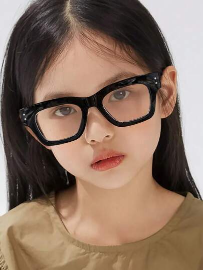 1 pezzo Occhiali da vista in stile campus casual con montatura quadrata in acrilico, neri, adatti per ragazzi di 14-16 anni, per uso quotidiano e decorazione dell'abbigliamento