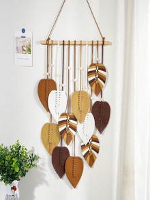 1 pieza Tapiz tejido a mano con hojas, decoración bohemia de pared con flecos, para habitación de niños, decoración de pared del dormitorio