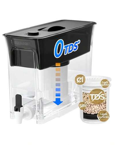 Waterdrop 0 TDS 8.2L Slim Water Filter Dispenser, Large Capacity Tank, Reduces TDS, Chlorine, / And More, Black (With 1 Filter)
